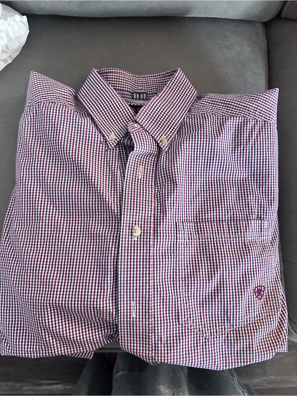 Ariat Pro Series long sleeved button down. Size large w flaw tiny hole